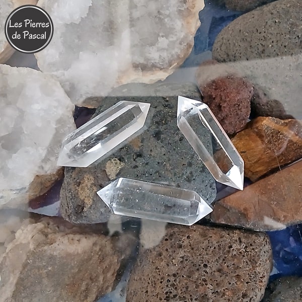 3 Nouvelles Doubles Pointes Hexagonales en Cristal de Roche ou Quartz Hyalin de 4,5 et 5 cm de Long