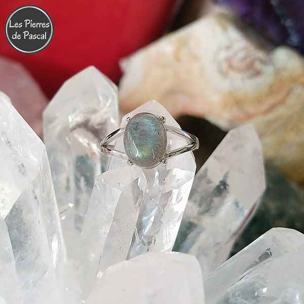 Bague Ajustable Argent Sterling 925 avec une Labradorite Arc en Ciel