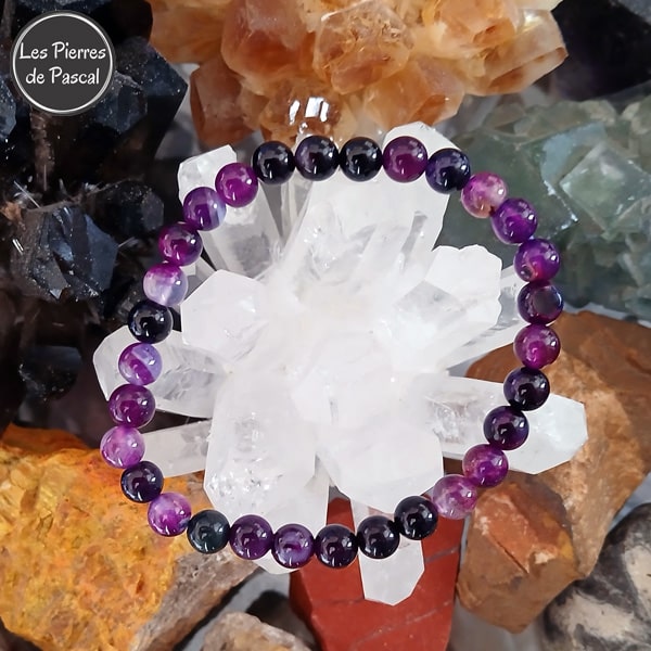 Bracelet en Agate de Madagascar Colorée en Violet Boules de 6 mm de Grade A