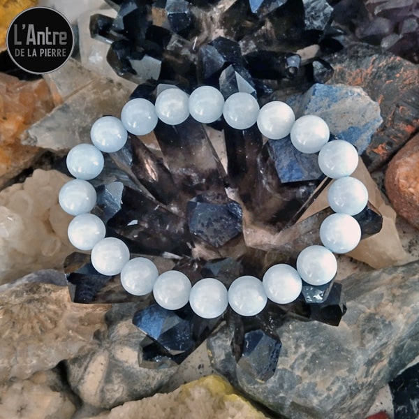 Bracelet Aigue-Marine de Namibie de Grade A+ Boules de 10 mm