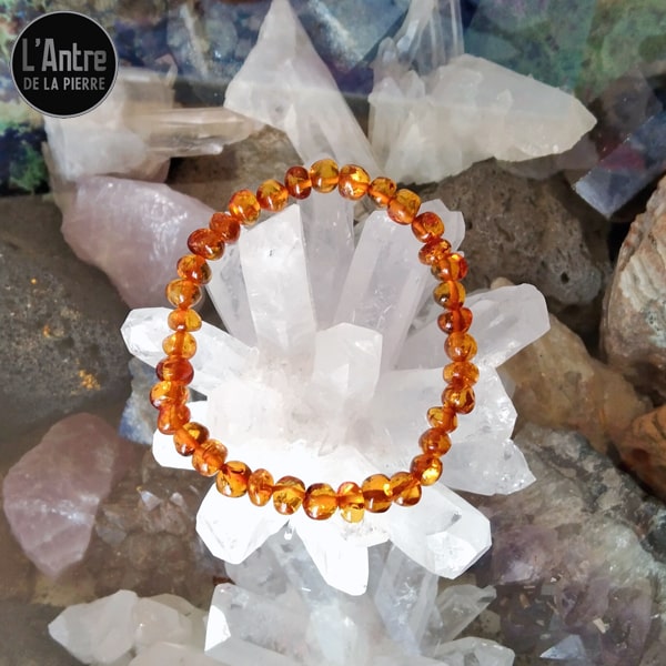 Bracelet Adulte Ambre Whisky de la Baltique Boules de 7 mm en 10 Tailles de Poignet