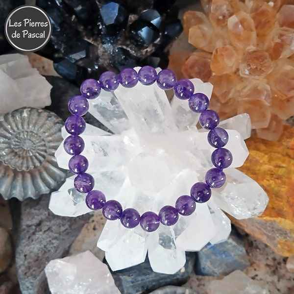 Bracelet en Améthyste d’Uruguay de Qualité 2A Boules de 8 mm