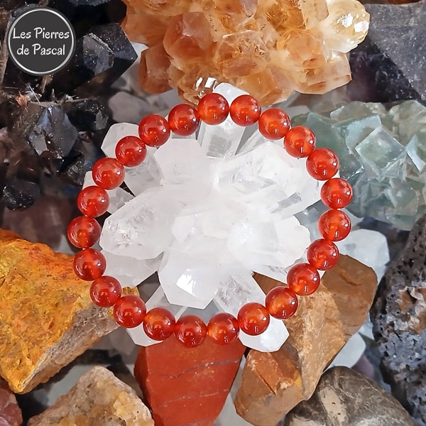 Bracelet en Cornaline Rouge du Brésil De Grade 2A avec des Boules de 8 mm