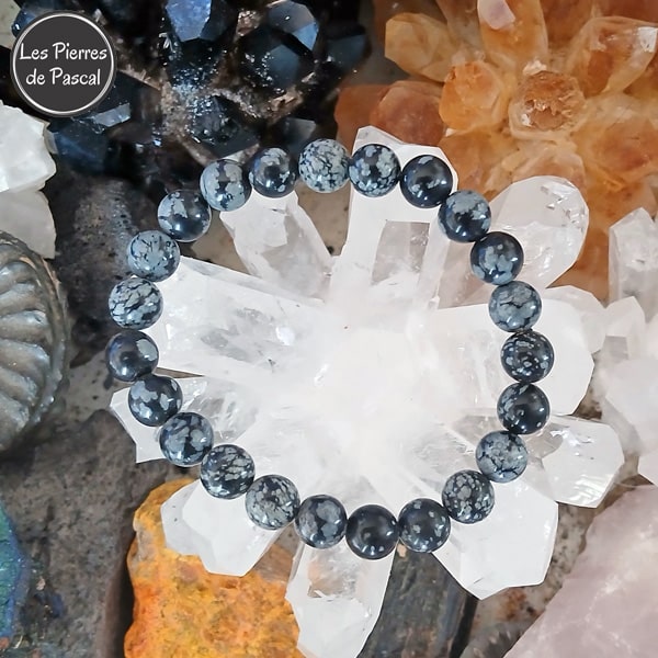 Bracelet en Obsidienne Flocon de Neige Des États-Unis Boules de 8 mm de Grade A