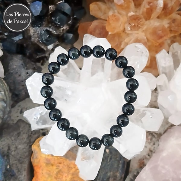Bracelet en Obsidienne Noire de 8 mm de Qualité A Extraite des Sols Mexicains