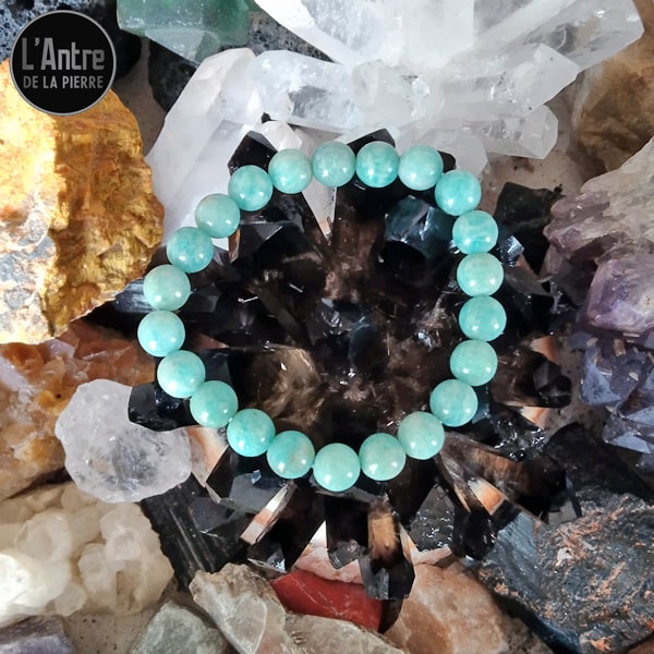 Mon Bracelet en Amazonite Bleue du Pérou de Qualité A Boules de 8 mm