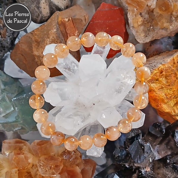 Bracelet en Citrine Naturelle Couleur Miel de Madagascar Grade 2A Boules de 8 mm