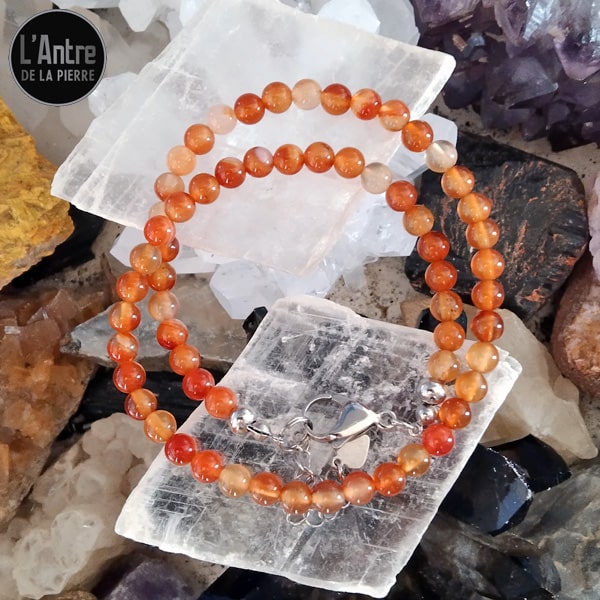 Collier Ras Du Cou En Cornaline Orange - Perles En Pierre Naturelle - Argent 925 - Longueur 45.7cm