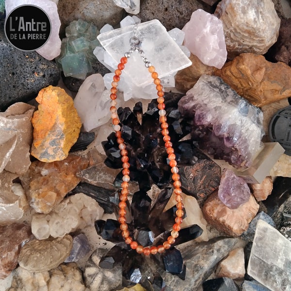 Collier Ras De Cou En Pierres Fines - Agate, Cornaline Et Quartz - Pièce Unique D'Inde
