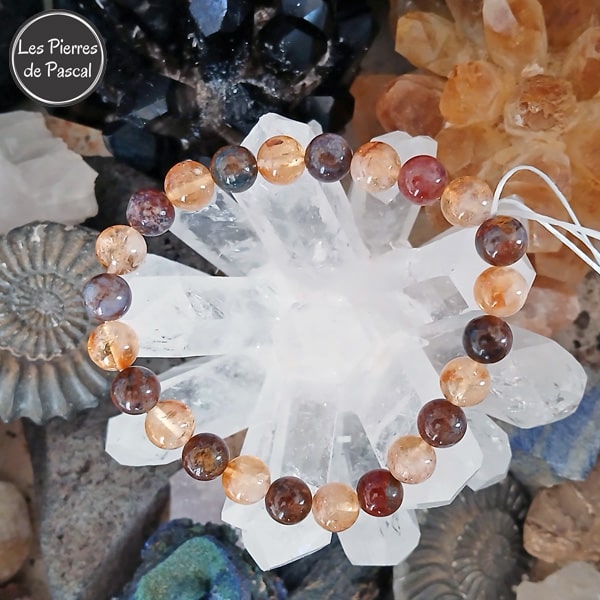 Bracelet Piétersite et Citrine Naturelle Boules de 8 mm Poignet 19 cm