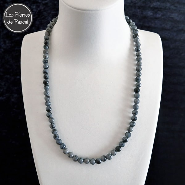 Collier Obsidienne Flocon de Neige Boules de 6 mm de Longueur 50 cm