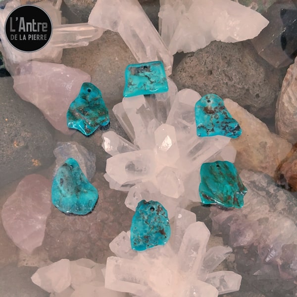 6 Nouveaux Pendentifs en Turquoise Semi-Brute et Brillante d'Arizona avec une Bélière et une Chaîne en Argent Sterling 925