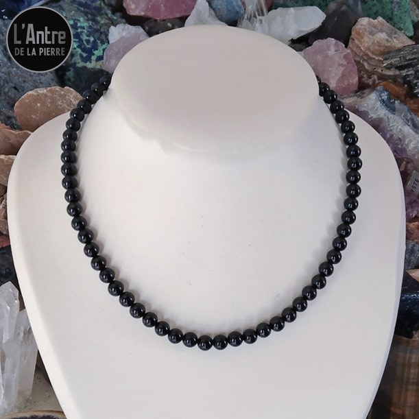 Ras de Cou Tourmaline Noire Grade A Boules de 6 mm d'une Longueur de 44 cm + 5 cm
