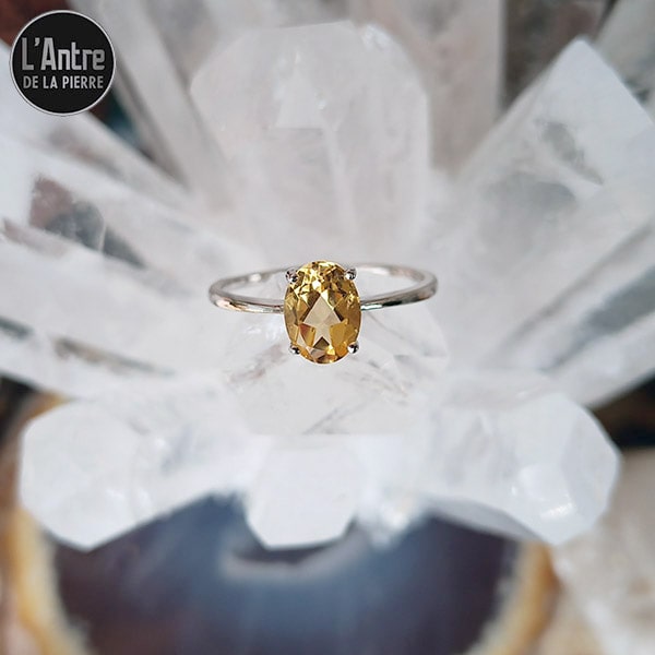 Bague avec une Citrine Facettée du Brésil, Argent Sterling 925 en 4 Tailles