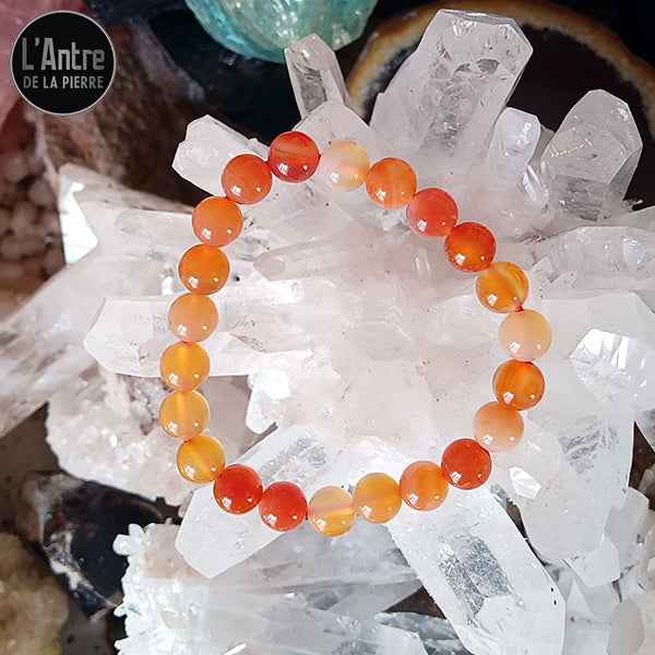 Bracelet Cornaline Orange du Brésil Grade A+ Boules de 8 mm