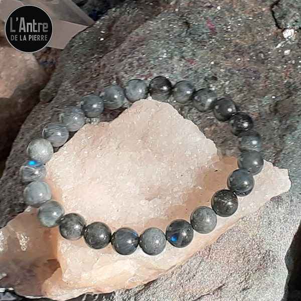 Bracelet tout en Labradorite Noire de Madagascar Grade A Boules de 8 mm