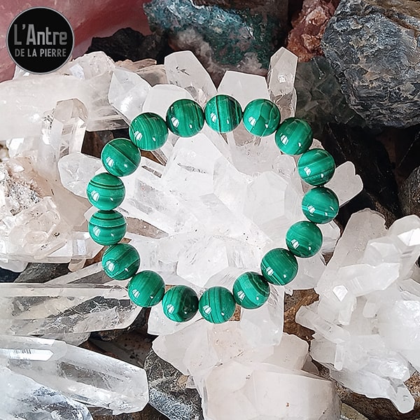 Bracelet Malachite du Congo Boules de 12 mm et de Qualité AA