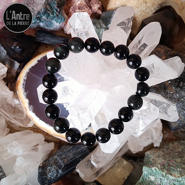 Bracelet en Obsidienne Œil Céleste ou Arc en Ciel du Mexique Boules de 10 mm et de Grade A+