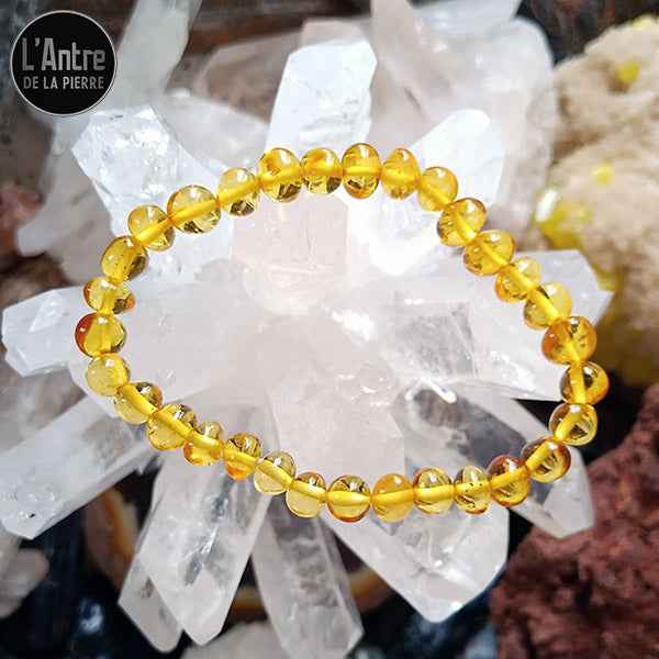 Bracelet Ambre Doré de la Baltique sur Élastique Boules de 7 mm