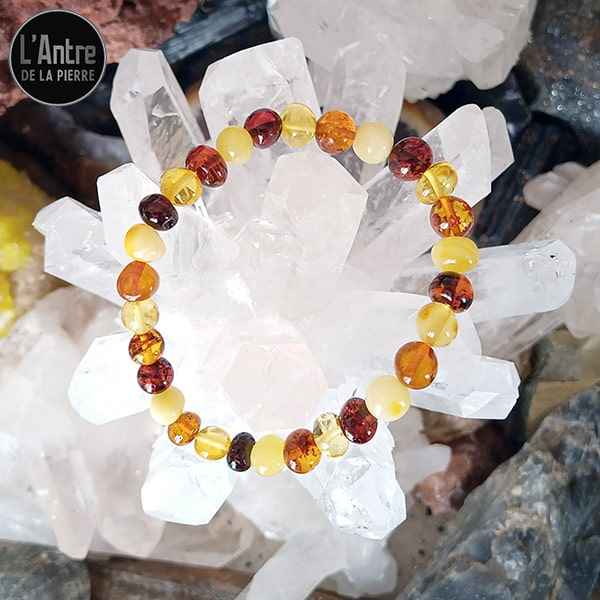 Bracelet Adulte Ambre Multicolore de la Baltique sur Élastique