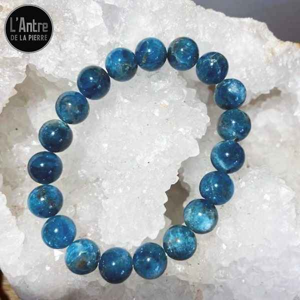 Bracelet en Apatite Bleue du Sri Lanka Boules de 8 mm et de Grade 2A