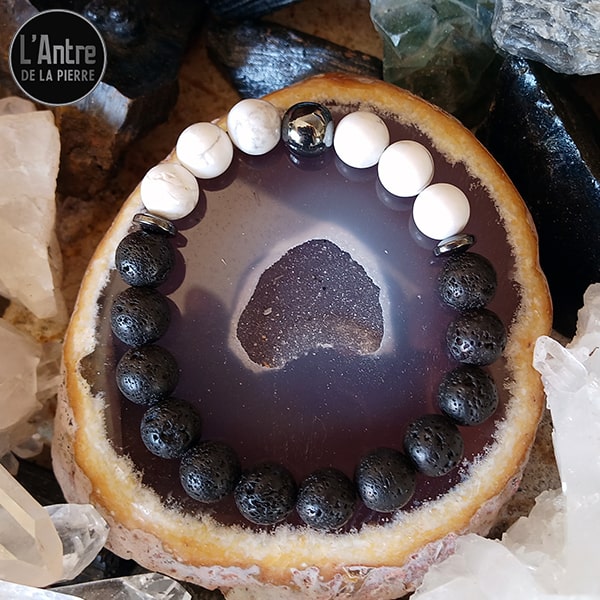 Bracelet en Pierre de Lave et Oeil de Tigre avec Howlite- Kay Wing Chun