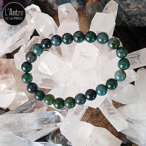 Bracelet en Agate Mousse ou Agate Dendritique Boules de 8 mm de Qualité A