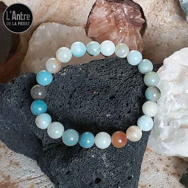 Mon Bracelet en Amazonite Multicolore du Brésil Boules de 8 mm
