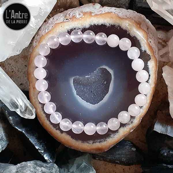 Bracelet en Quartz Rose Véritable de 8 mm Originaire d'Afrique du Sud et de Qualité A