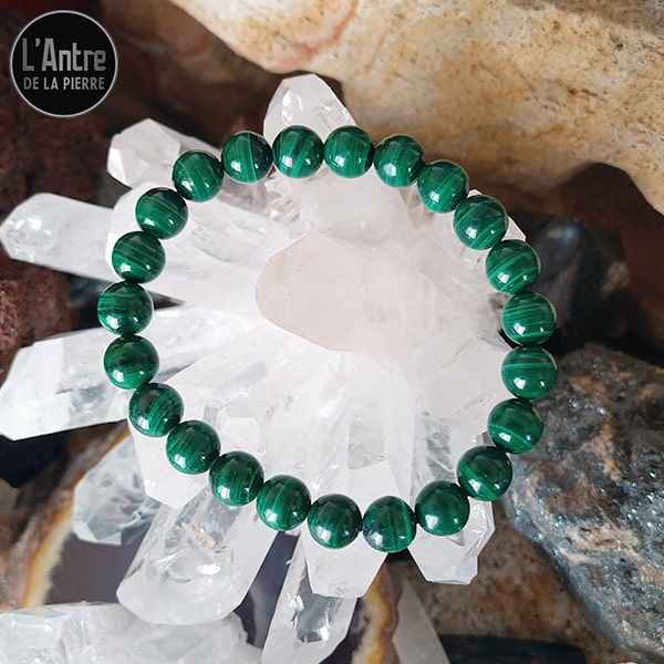 Bracelet Malachite du Congo, Pierre Naturelle de 8 mm et de Qualité 2A