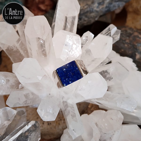 Chevalière en Argent Massifg 925 avec du Lapis-Lazuli d'Afghanistan de Qualité AA