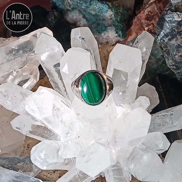 Ma 3ème Chevalière Argent Sterling 925 Massif avec Malachite du Congo