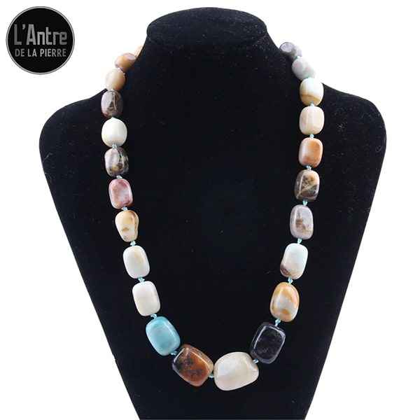 Collier Amazonite Multicolore Pierres Naturelles Cubiques de Tailles Dégradées