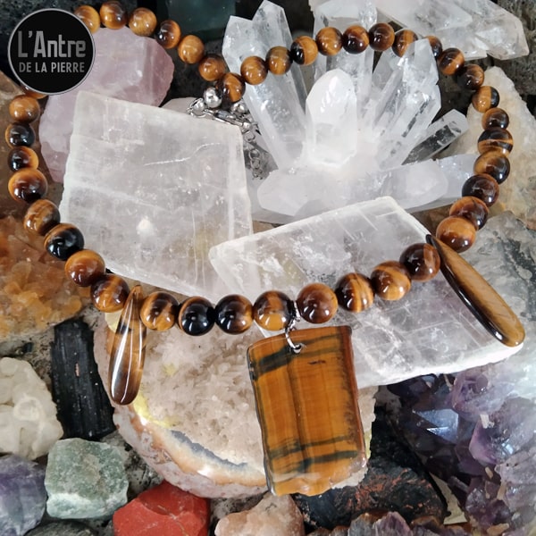 Collier Vintage Ras-du-cou - Pierre Oeil De Tigre - Perles Artisanales