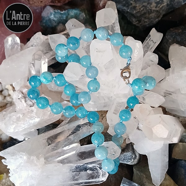 Collier en Aigue-Marine de Namibie de Qualité A Boules de 10 mm et de 45 cm de Longueur