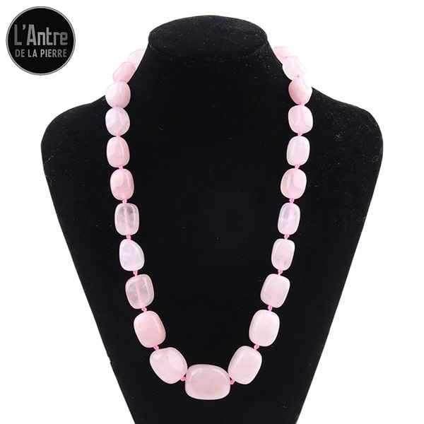 Collier Quartz Rose d'Afrique du Sud, Pierres Cubiques de Tailles Dégradées