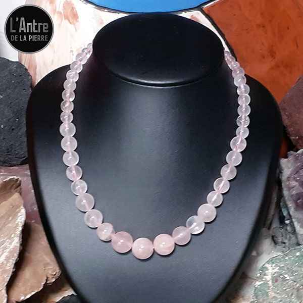Collier en Quartz Rose du Brésil Boules Dégradées de 6 à 14 mm de 48 cm de Long