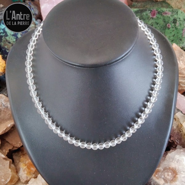 Réalisation d'un Ras de Cou en Cristal de Roche du Brésil Grade 3A Boules de 6 mm de 45 cm + 5 cm