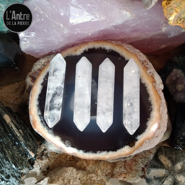 Double Pointe Hexagonale en Cristal de Roche ou Quartz Hyalin de Grade AB et de 5,5 cm de Long