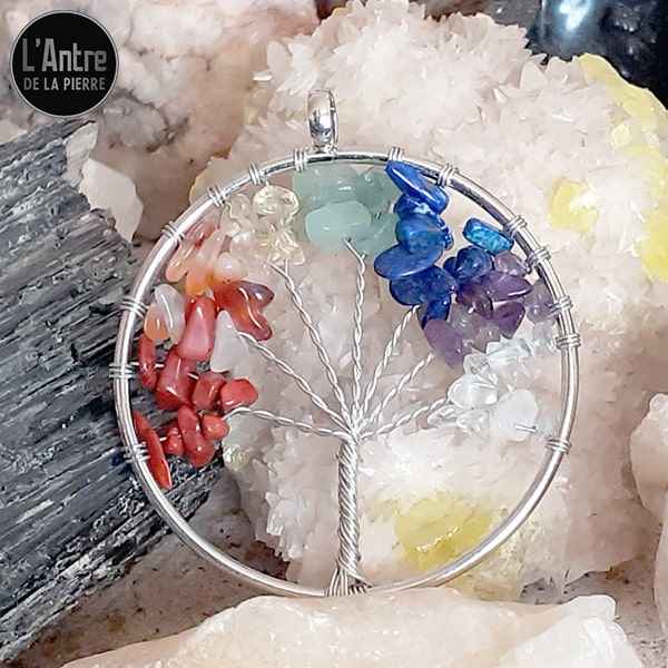 Pendentif Circulaire Arbre de Vie et 7 Chakras