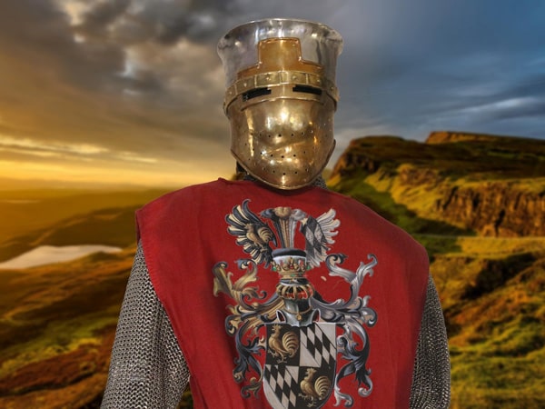Photo d'un chevalier sur une falaise au soleil couchant symboles du chevalier