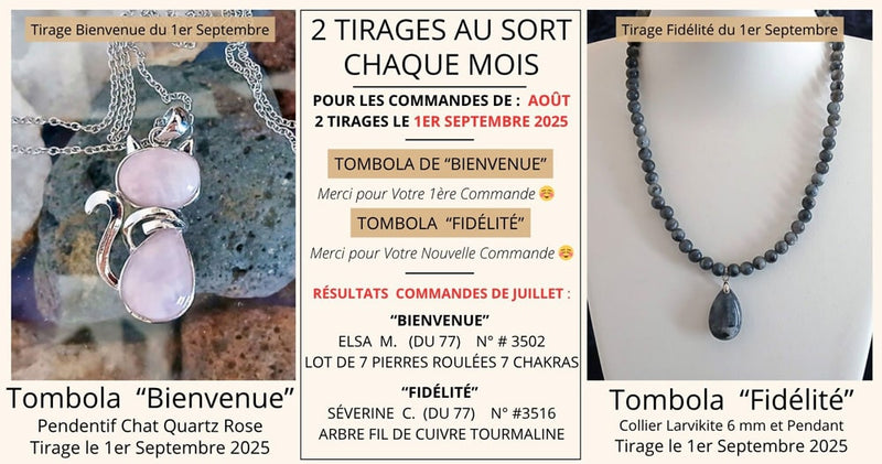 2 tombolas par tirage au sort pour les commandes du mois d'août 2025