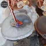 Grand Arbre de 12 cm en Fil de Cuivre avec des Pépites de Citrine et un Socle en Tranche d'Agate Grise ou Marron