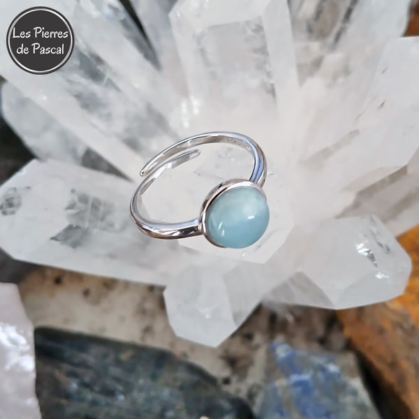 Bague Ajustable Argent 925 avec Aigue-Marine Ronde 2A du Brésil