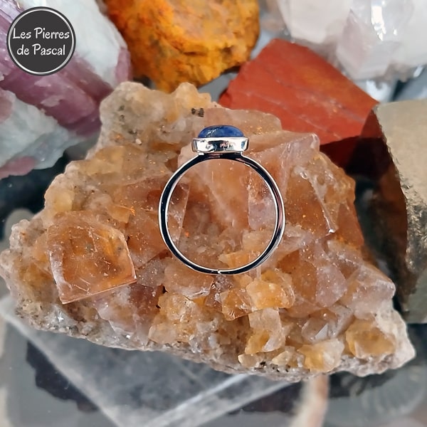 Bague Ajustable en Argent Sterling 925 avec Lapis-Lazuli Rond Grade 3A d'Afghanistan