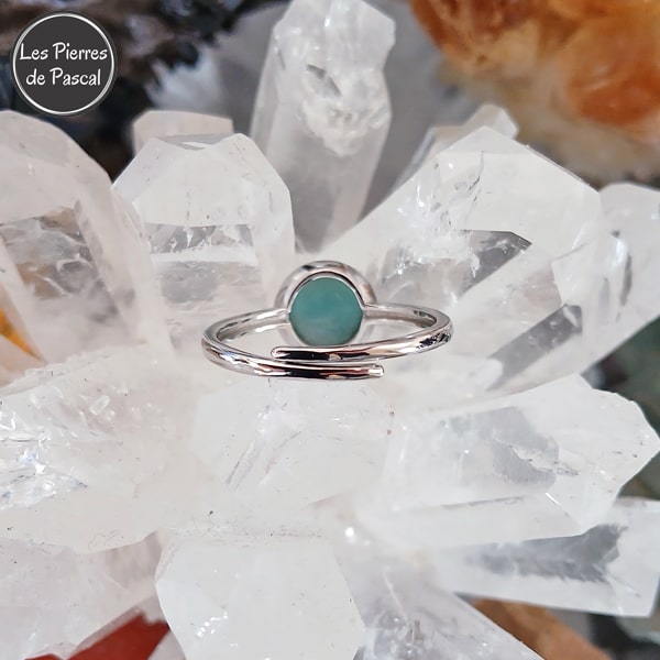 Bague Ajustable en Argent Sterling 925 avec du Larimar Rond Grade 2A de Saint-Domingue