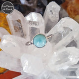 Bague Ajustable en Argent Sterling 925 avec du Larimar Rond Grade 2A de Saint-Domingue