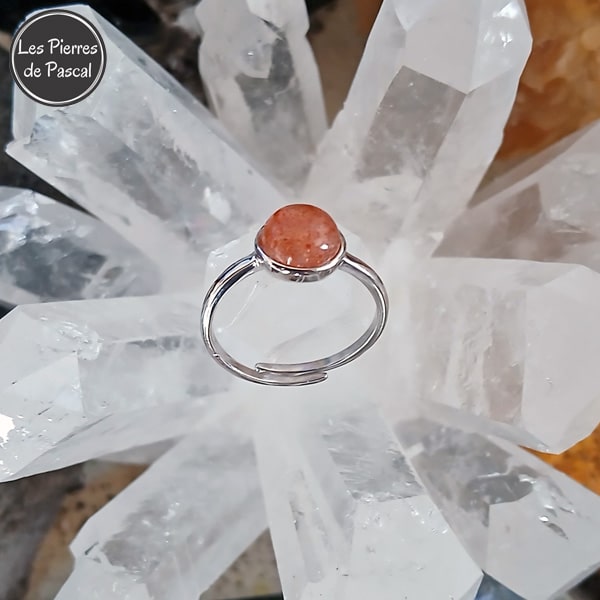 Bague Ajustable en Argent Sterling 925 avec une Pierre de Soleil d'Inde Ronde Grade 2A
