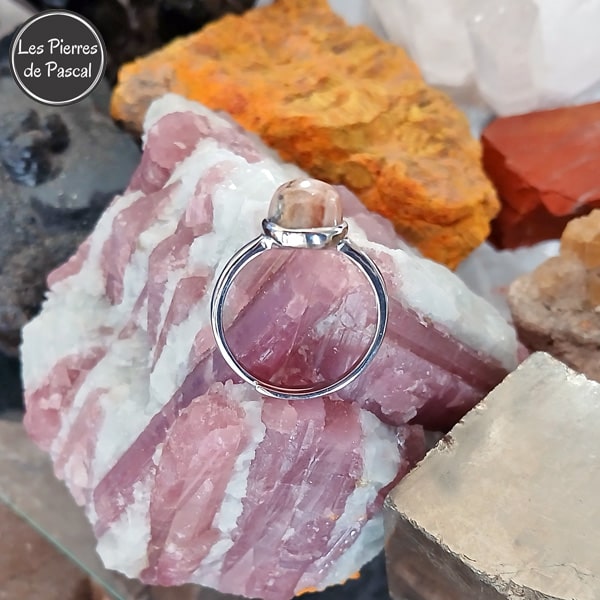 Bague Ajustable en Argent Sterling 925 avec une Rhodochrosite Ronde Grade A+ du Venezuela