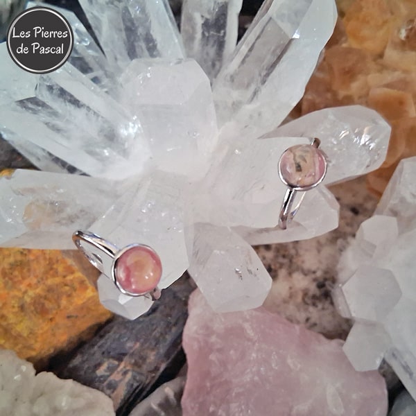 2 Nouvelles Bagues Ajustables en Argent Sterling 925 avec une Rhodochrosite Ronde Grade A+ du Venezuela